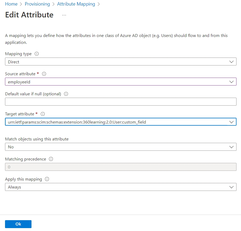 example of attribute edition in Azure AD