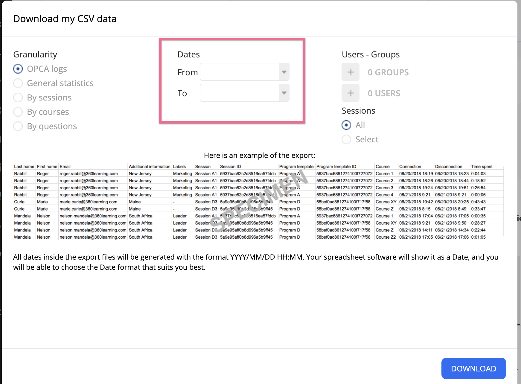 Understand the date filter on exports – 360Learning Support