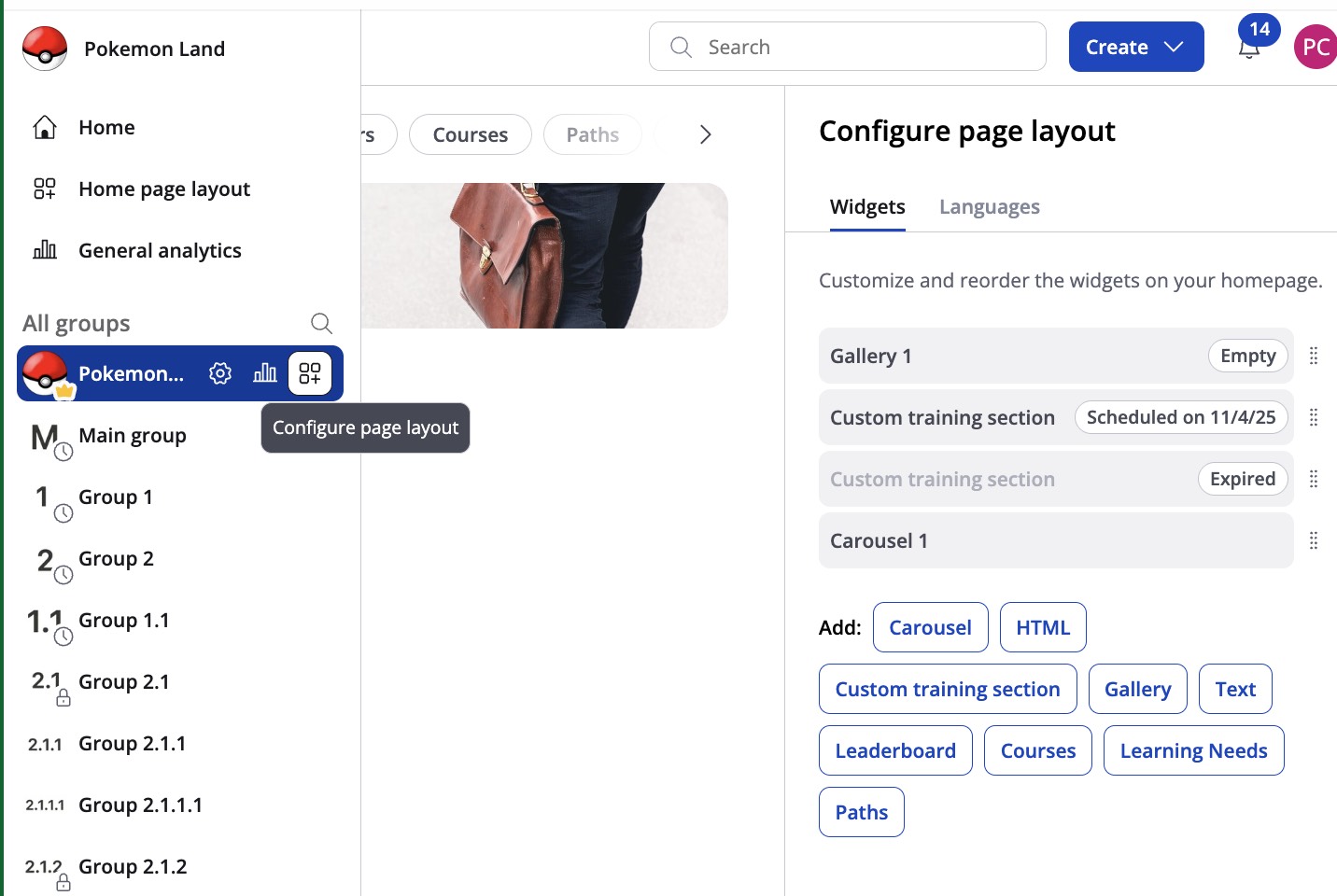 New page layout configuration GIF